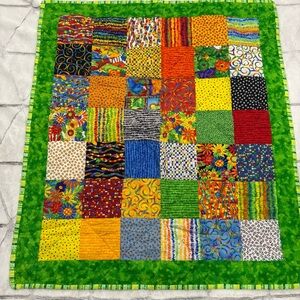 Baby Quilt Handmade Green Colorful Blue Boats 30x32 Patchwork Boys